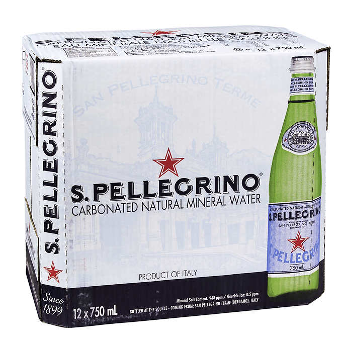 SAN PELLEGRINO WATER MINERAL NATURAL CARBONATED, 15 x 750 ML