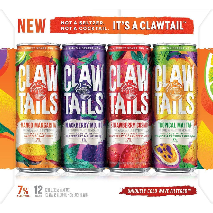 NEW WHITE CLAW, CLAWTAILS 7% MIXED VARIETY PACK , 12 X 355 ML