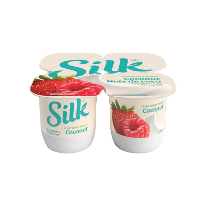 SILK PLANT-BASED COCONUT-BASE YOGURT, STRAWBERRY-RASPBERRY, 4X100GR