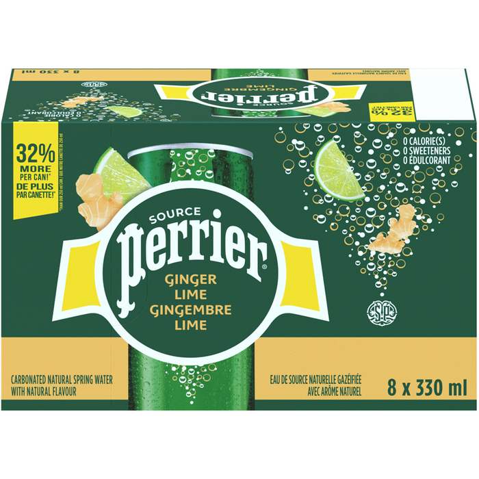 PERRIER CARBONATED SPRING WATER, GINGER LIME, 8 X 330ML