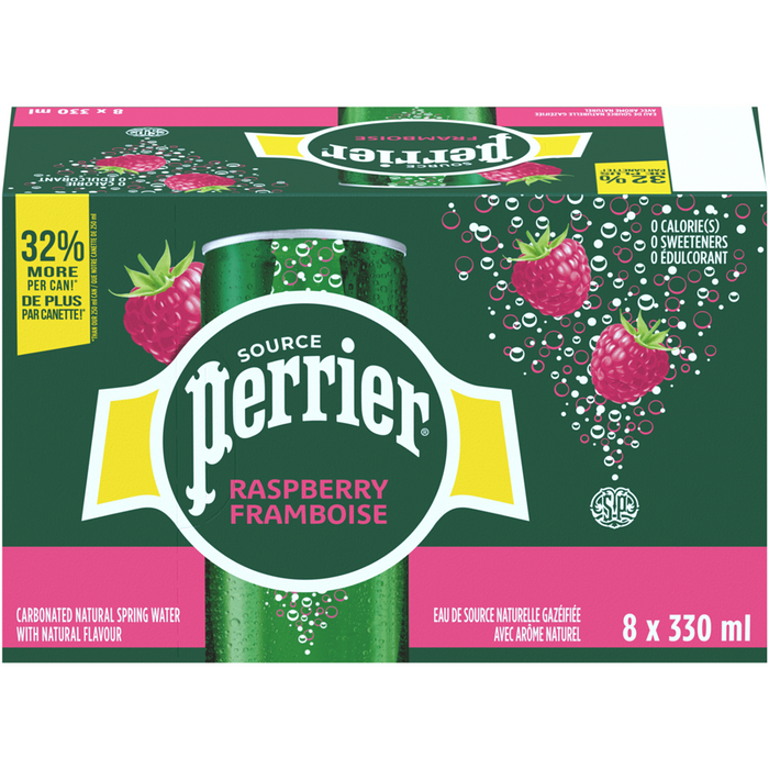 PERRIER CARBONATED SPRING WATER, RASPBERRY, 8 X 330ML