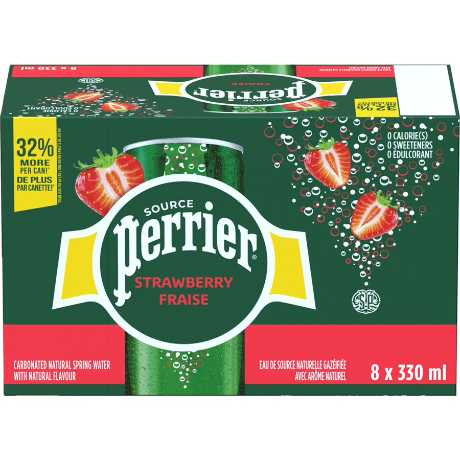 PERRIER CARBONATED SPRING WATER CAN STRAWBERRY, 8