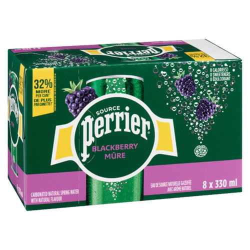 PERRIER CARBONATED SPRING WATER CAN BLACKBERRY, 8 X 330ML