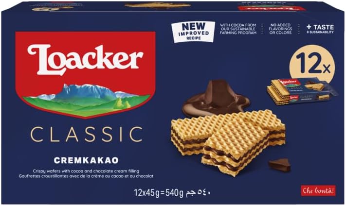 LOACKER, CLASSIC MINI CRISPY WAFERS CHOCOLATE, 12 x 45 G