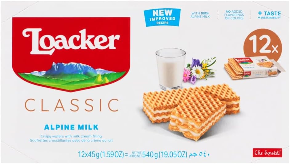 LOACKER, CLASSIC MINI CRISPY WAFERS ALPINE MILK, 12 x 45 G