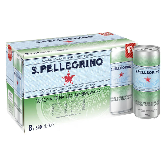 SAN PELLEGRINO SPARKLING MINERAL WATER CAN, 8 X 330ML