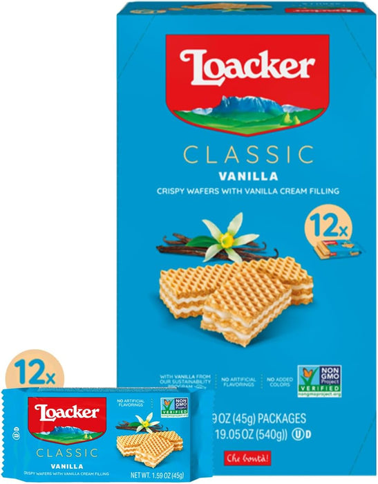 LOACKER, CLASSIC MINI CRISPY WAFERS VANILLA, 12 x 45 G