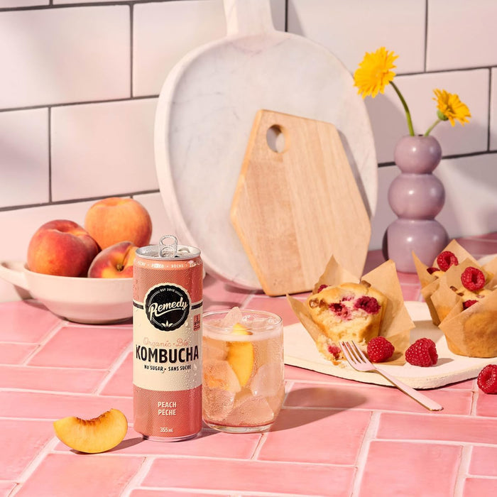 REMEDY KOMBUCHA, PEACH, 6X4X355ML