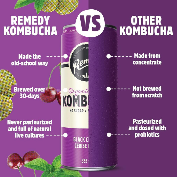 REMEDY KOMBUCHA, BLACK CHERRY, 6X4X355ML