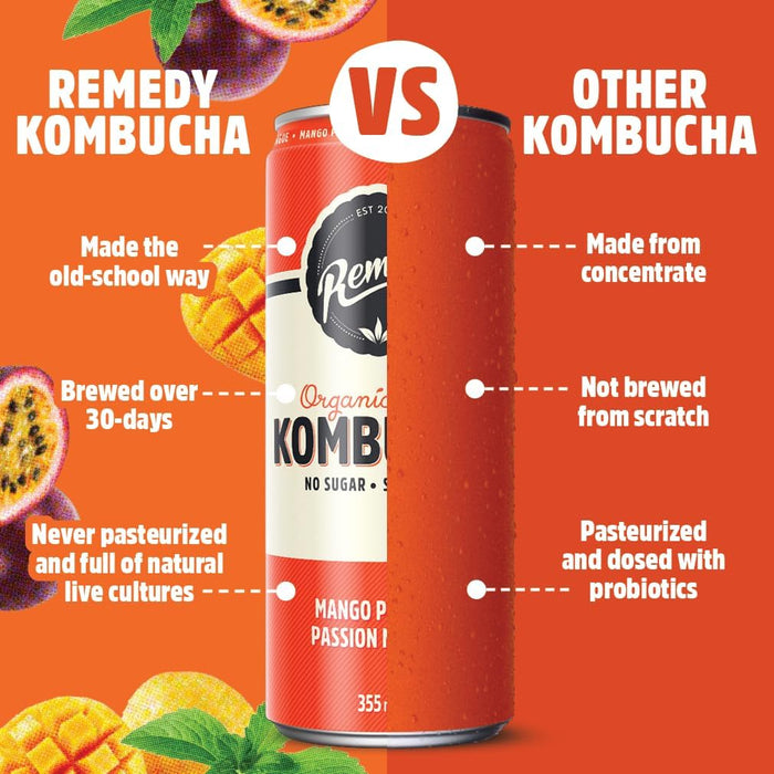 REMEDY KOMBUCHA, MANGO PASSION, 6X4X355ML