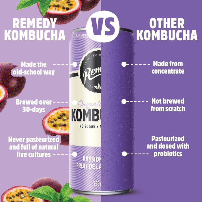 REMEDY KOMBUCHA, PASSION FRUIT, 6X4X355ML