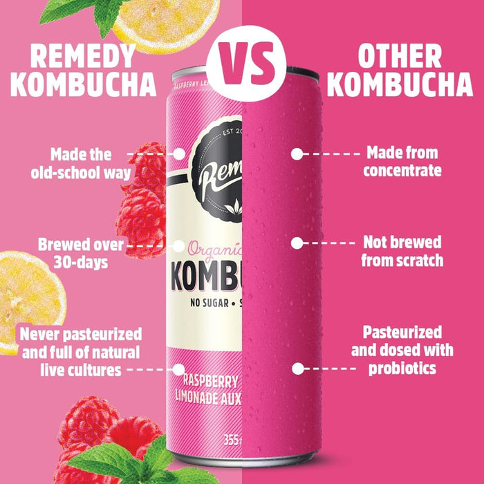 REMEDY KOMBUCHA, RASPBERRY LEMONADE, 6X4X355ML