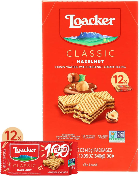 LOACKER, CLASSIC MINI CRISPY WAFERS HAZELNUT, 12 x 45 G