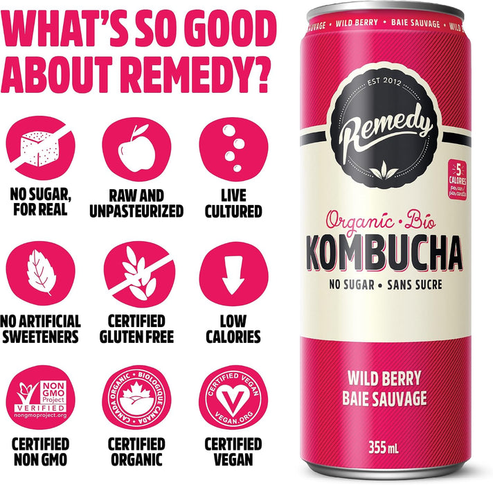 REMEDY KOMBUCHA, WILD BERRY, 6X4X355ML