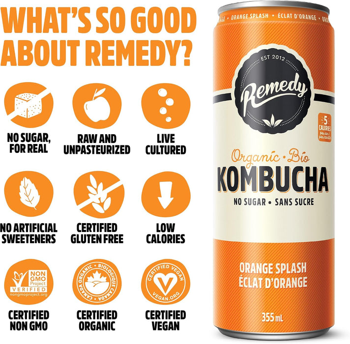 REMEDY KOMBUCHA, ORANGE SPLASH, 6X4X355ML