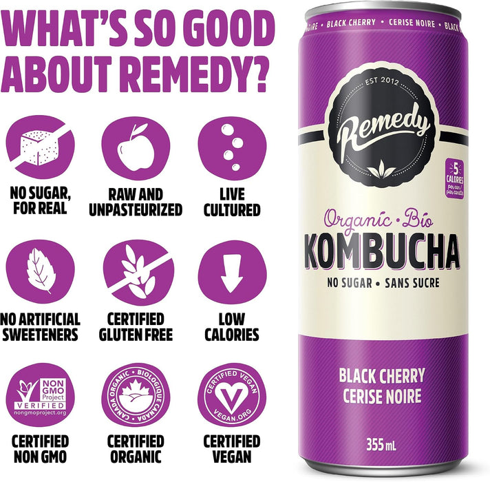 REMEDY KOMBUCHA, BLACK CHERRY, 6X4X355ML