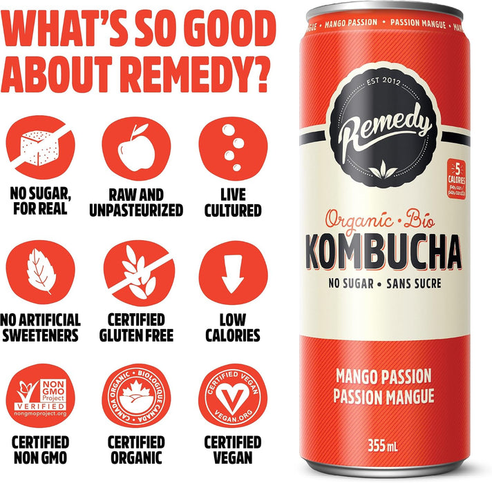 REMEDY KOMBUCHA, MANGO PASSION, 6X4X355ML