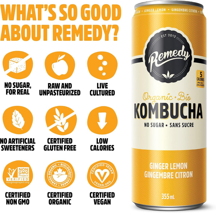 REMEDY KOMBUCHA, GINGER LEMON, 6X4X355ML