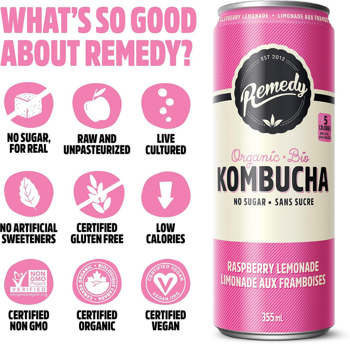 REMEDY KOMBUCHA, RASPBERRY LEMONADE, 6X4X355ML