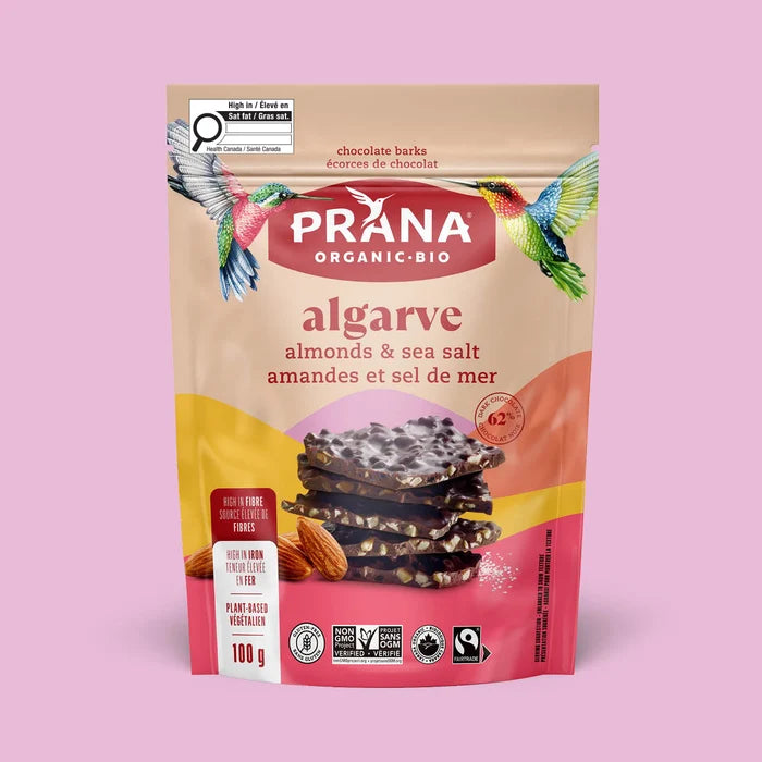 PRANA ALGARVE SNACK CHOCOLATE BARK ALMONDS SEA SALT ORGANIC 100 G