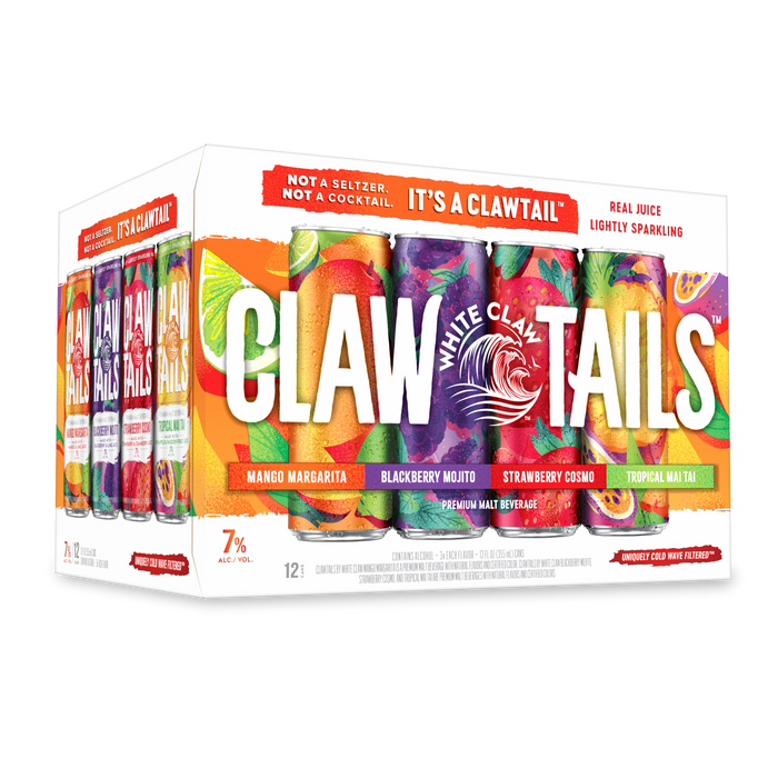 NEW WHITE CLAW, CLAWTAILS 7% MIXED VARIETY PACK , 12 X 355 ML