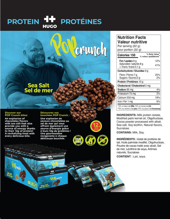 POP CRUNCH CHOCOLATEY BITES HUGO PROTEIN SEA SALT, 12 X 32G