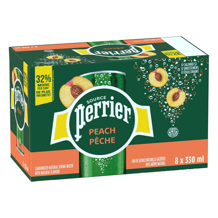 PERRIER CARBONATED SPRING WATER CAN PEACH, 8 x 330ML