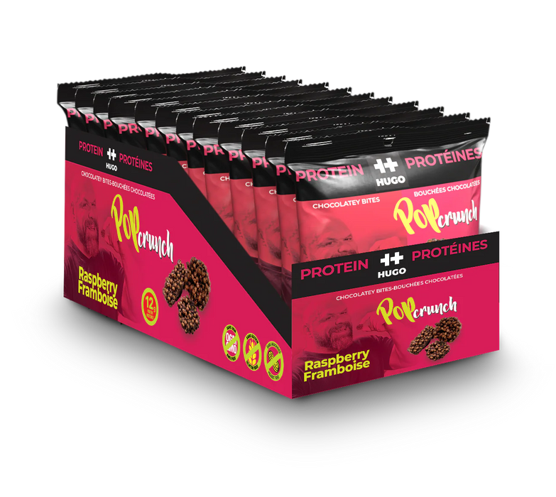 POP CRUNCH CHOCOLATEY BITES HUGO PROTEIN RASPBERRY, 12 X 32G