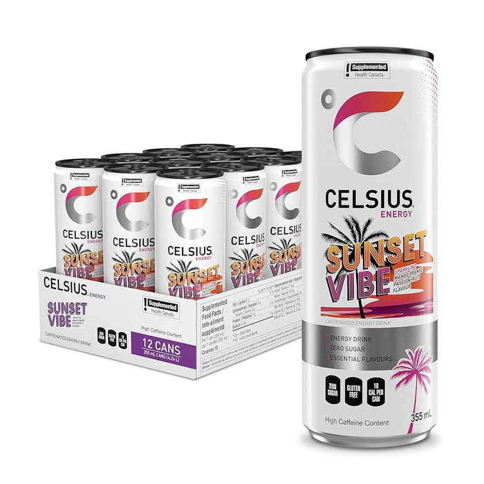 CELSIUS, ENERGY DRINK SUNSET VIBE,  12 X 355ML