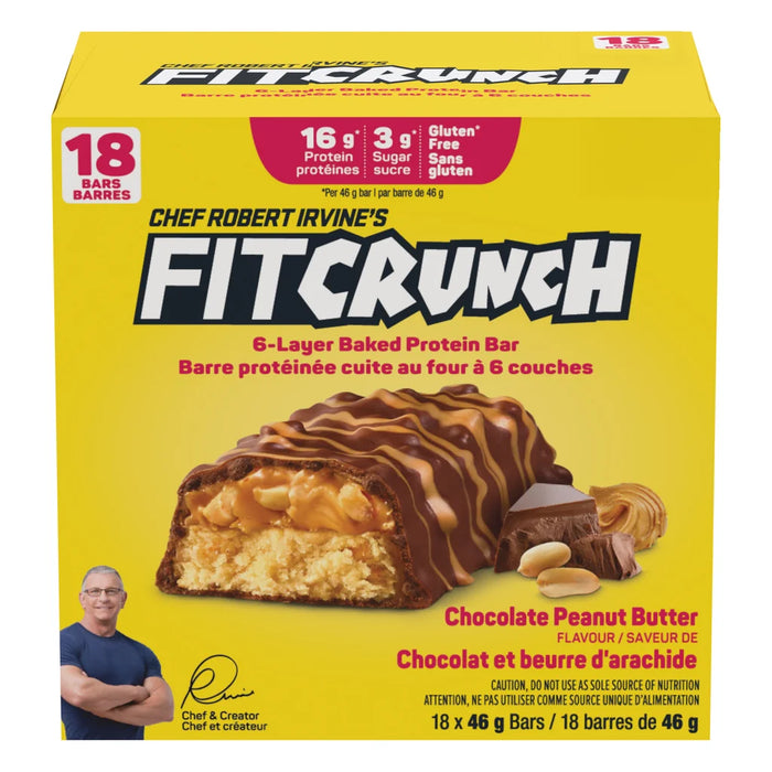 CHEF ROBERT IRVINE'S - FITCRUNCH PROTEIN BARS, PEANUT BUTTER AND CHOCOLATE, 18 × 46 G