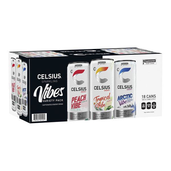 CELSIUS, ENERGY DRINK VIBES VARIETY PACK,  18 X 355ML