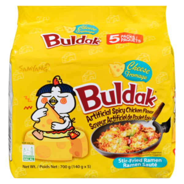 SAMYANG BULDAK, CHEESE  SPICY CHICKEN FRIED  NOODLES (5 PACKS)