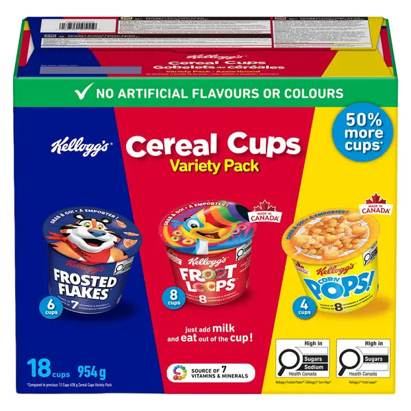 KELLOGG'S CEREAL CUPS VARIETY PACK 18CT