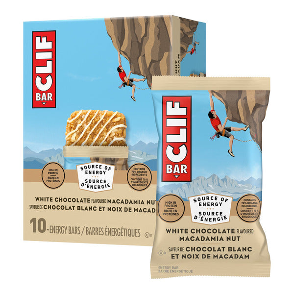 CLIF BAR, WHITE CHOCOLATE MACADAMIA NUT BAR, 10 x 68 G