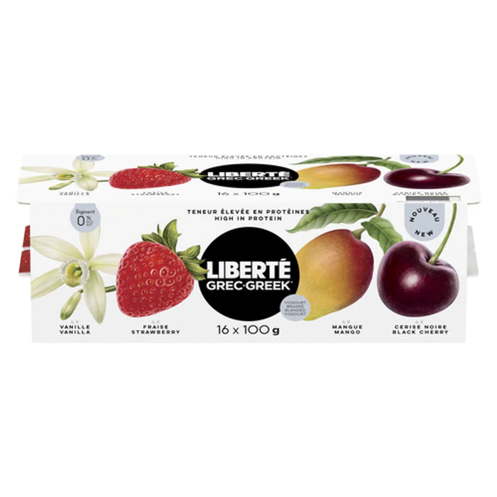 LIBERTE, GREEK YOGURT 0% ASSORTED, 16 x 100G