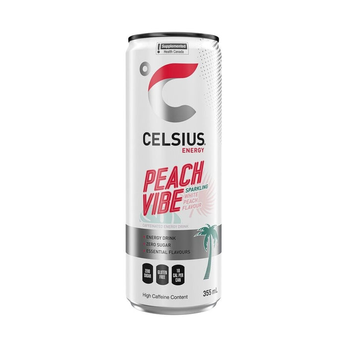 CELSIUS, ENERGY DRINK PEACH VIBE,  12 X 355ML