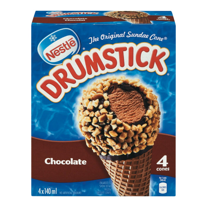 DRUMSTICK, CHOCOLATE ICE CREAM CONES, 4X140ML