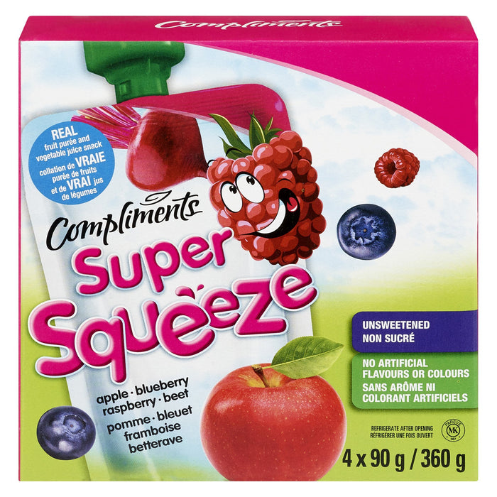 COMPLIMENTS SUPER SQUEEZE SNACK APPLE BLUEBERRY RASPBERRY BEET 4S 360 G