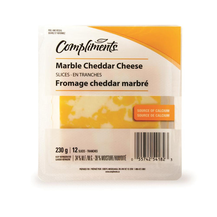 COMPLIMENTS SLICED CHEESE MARBLE CHEDDAR, 230G