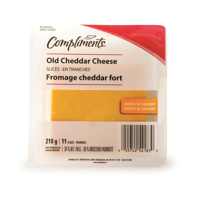 COMPLIMENTS SLICED CHEESE OLD CHEDDAR, 210G
