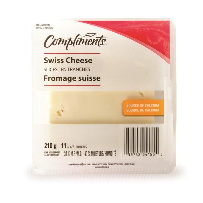 COMPLIMENTS SLICED CHEESE SWISS, 210G