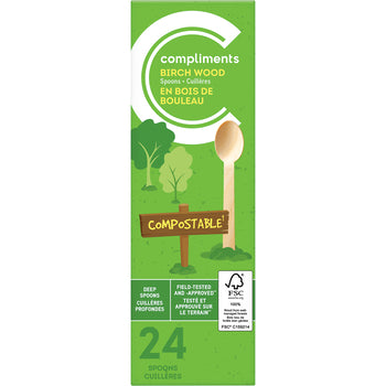 COMPLIMENTS COMPOSTABLE BIRCH WOOD SPOONS, PACK OF 24