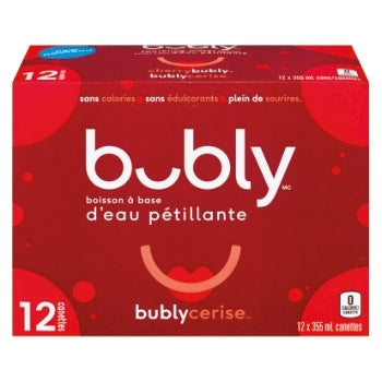 BUBLY CHERRY SPARKLING WATER, 12 x 355 ML