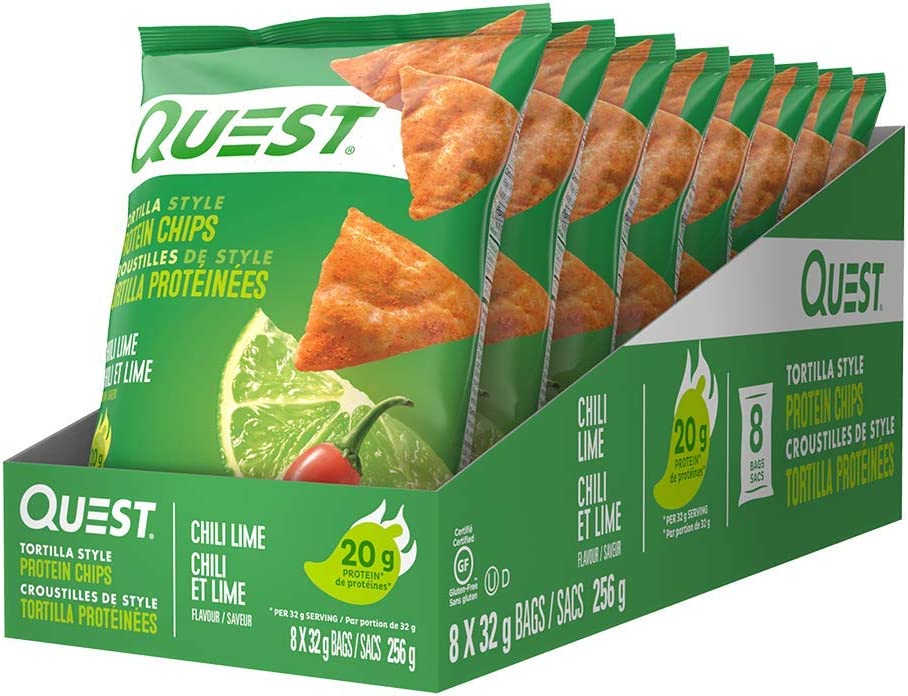 QUEST NUTRITION TORTILLA STYLE PROTEIN CHIPS CHILI LIME,  8 X 32G