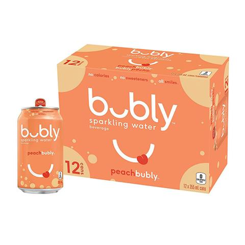 BUBLY PEACH SPARKLING WATER, 12 x 355 ML