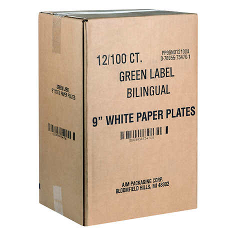 GREEN LABEL PAPER PLATES 9-IN, 12 PACK OF 100