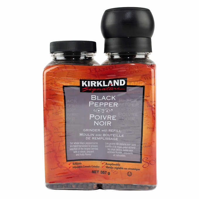 KIRKLAND SIGNATURE, BLACK PEPPER WITH GRINDER AND REFILL, 357 G