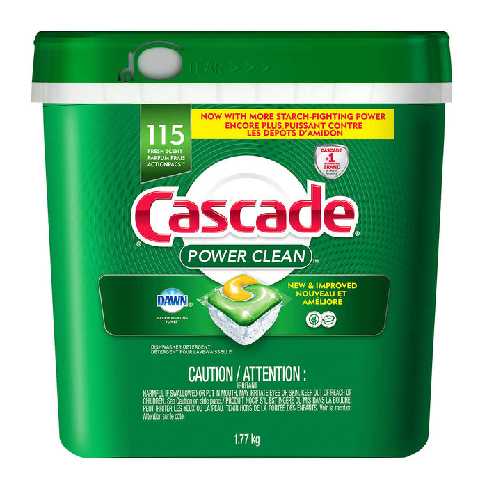 CASCADE, POWER CLEAN DISHWASHER DETERGENT, 115 ACTIONPACS